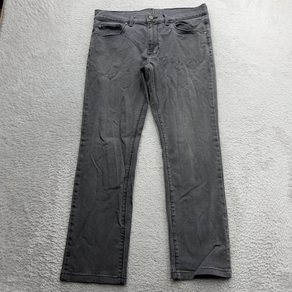 Mott & Bow Mens Slim Simon Gray Jeans 33x28 Shortened Cotton Stretch Denim